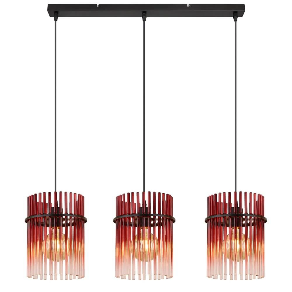 Zwarte hanglamp Gorley met rood glas 3-lichts Globo 9007371465965