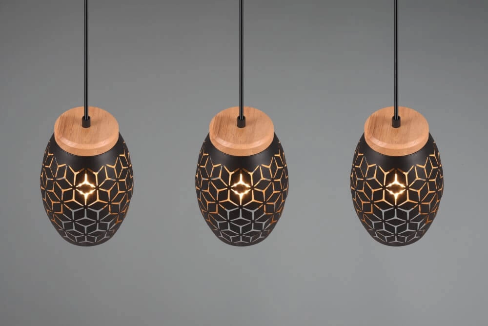 Zwart goude hanglamp Bidar 3-lichts Trio 4017807574890