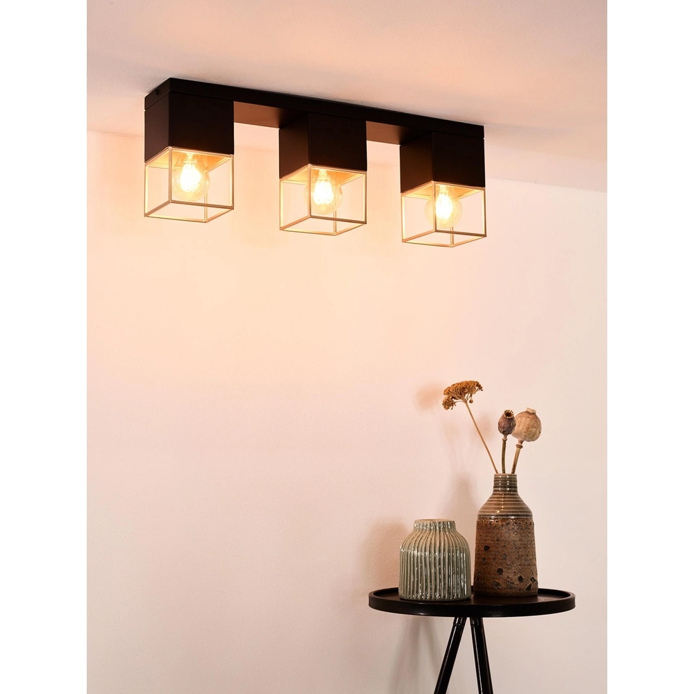 Strakke plafondlamp Rixt 3-lichts zwart met goud Lucide 5411212211064