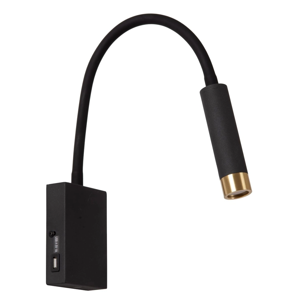 Bedlampje Alec zwart met USB poort