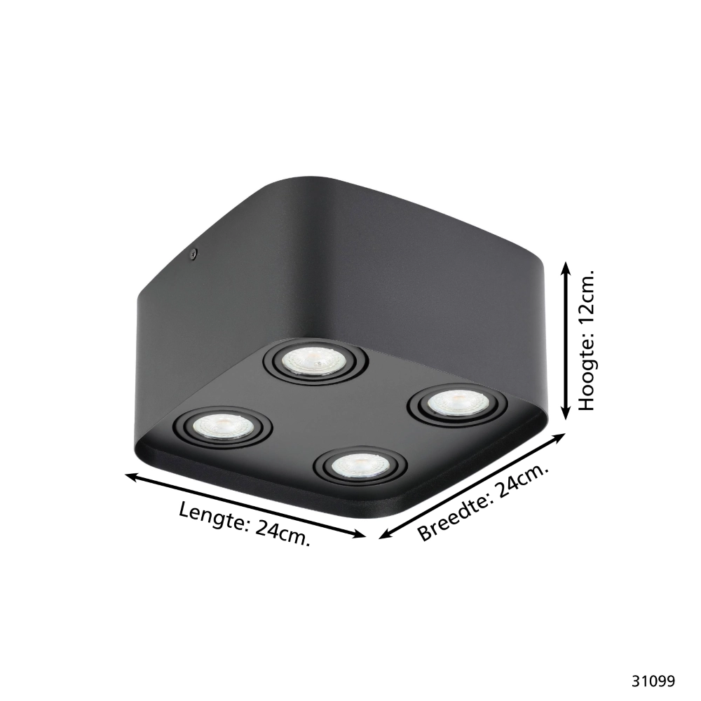 Zwarte opbouwspot Arenzano 4-lichts Eglo 9002759310998