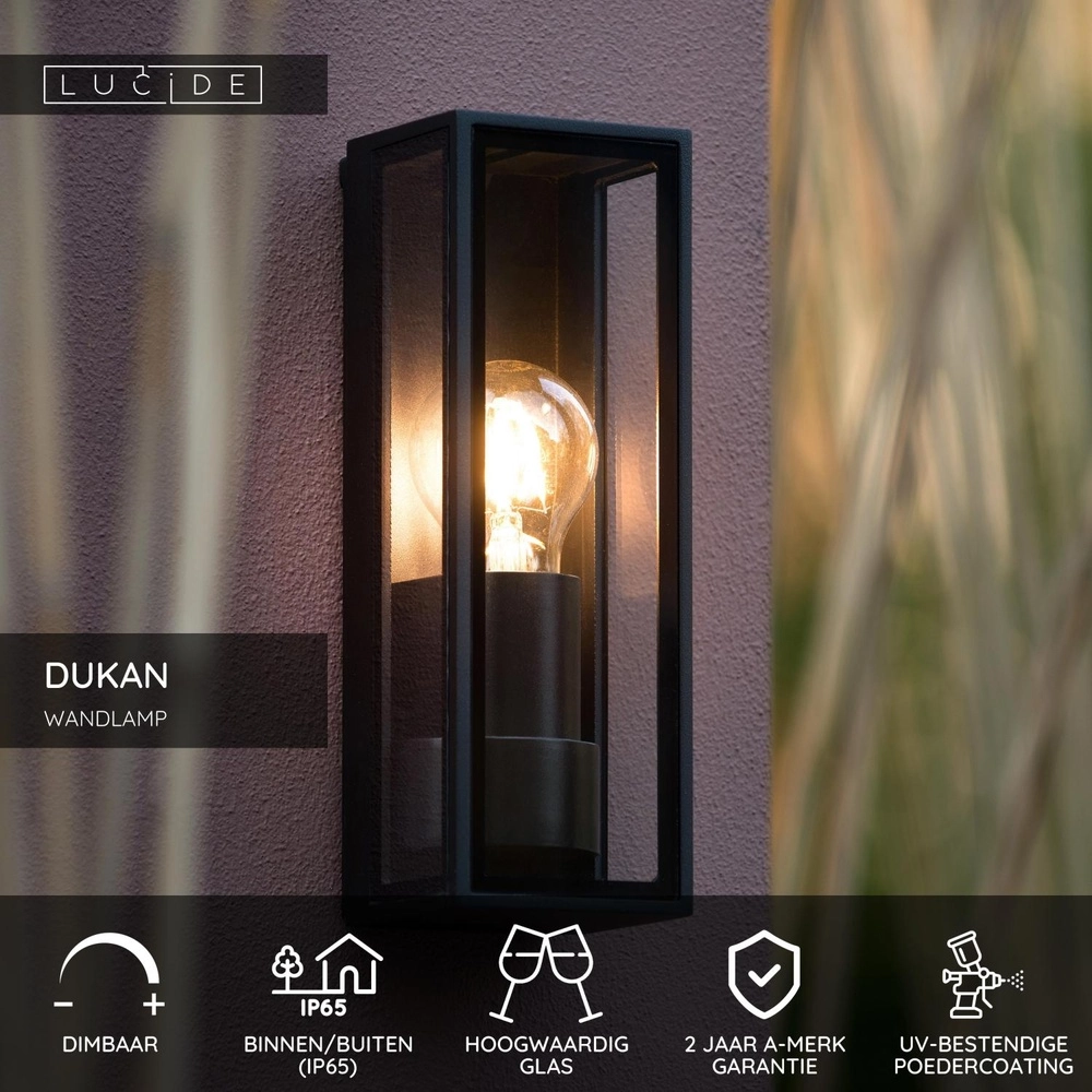 Design wandlamp Dukan IP65 zwart enkel Lucide 5411212151872