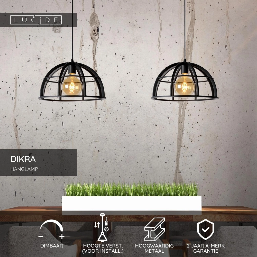 2-lichts hanglamp Dikra industrieel zwart Lucide 5411212761019
