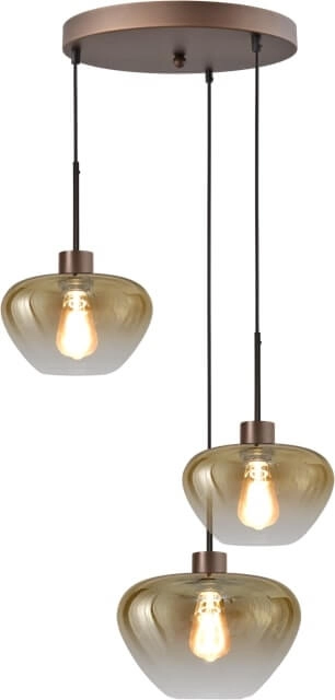 3-lichts hanglamp Genua bruin met 2x goud glas Ø 24cm en 1x Ø 29cm