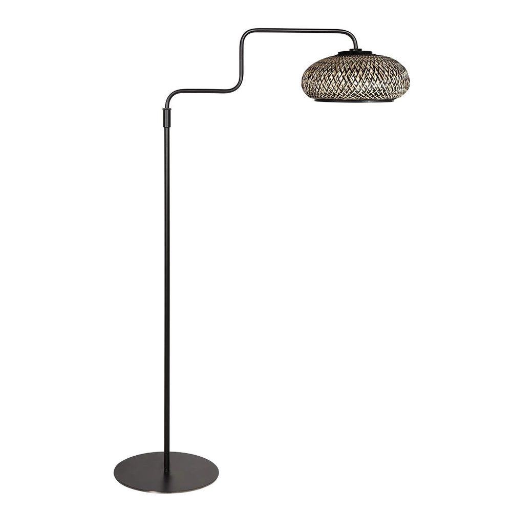 Vloerlamp Bloeba zwart met rotan kap Vloerlamp Bloeba zwart met rotan kap
