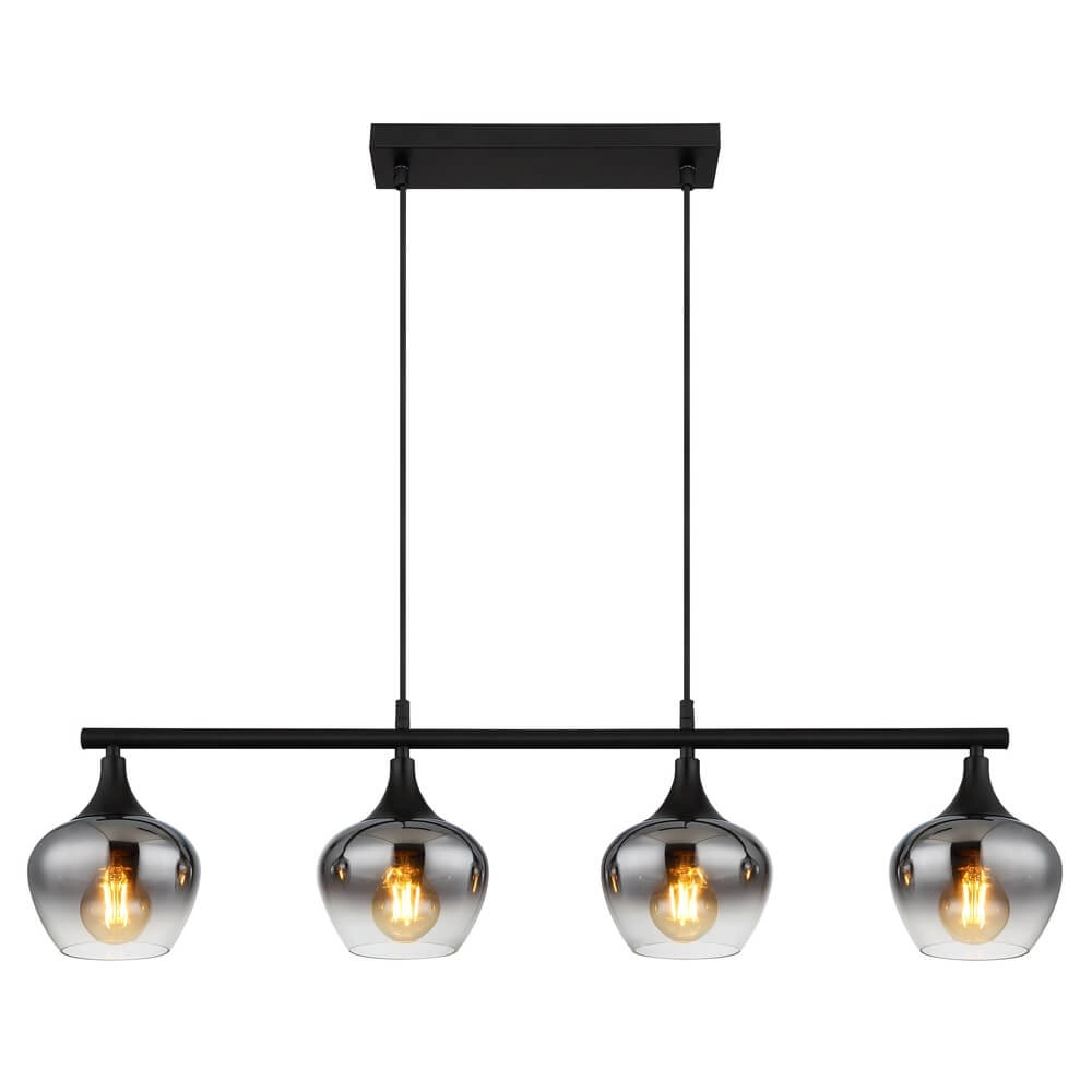 4-lichts hanglamp Maxy zwart met smoke glas Globo 9007371471188