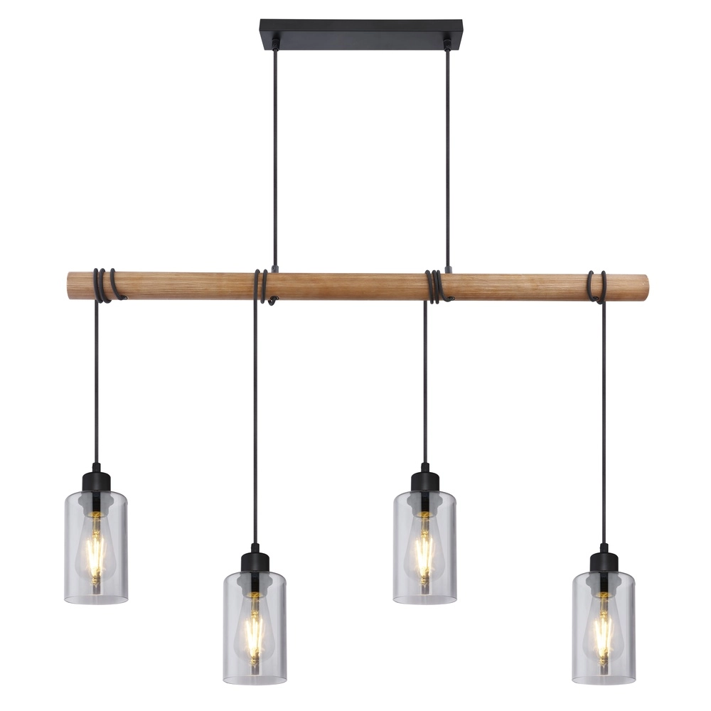Hanglamp Hadera 4-lichts zwart met smoke glas Globo 9007371414840