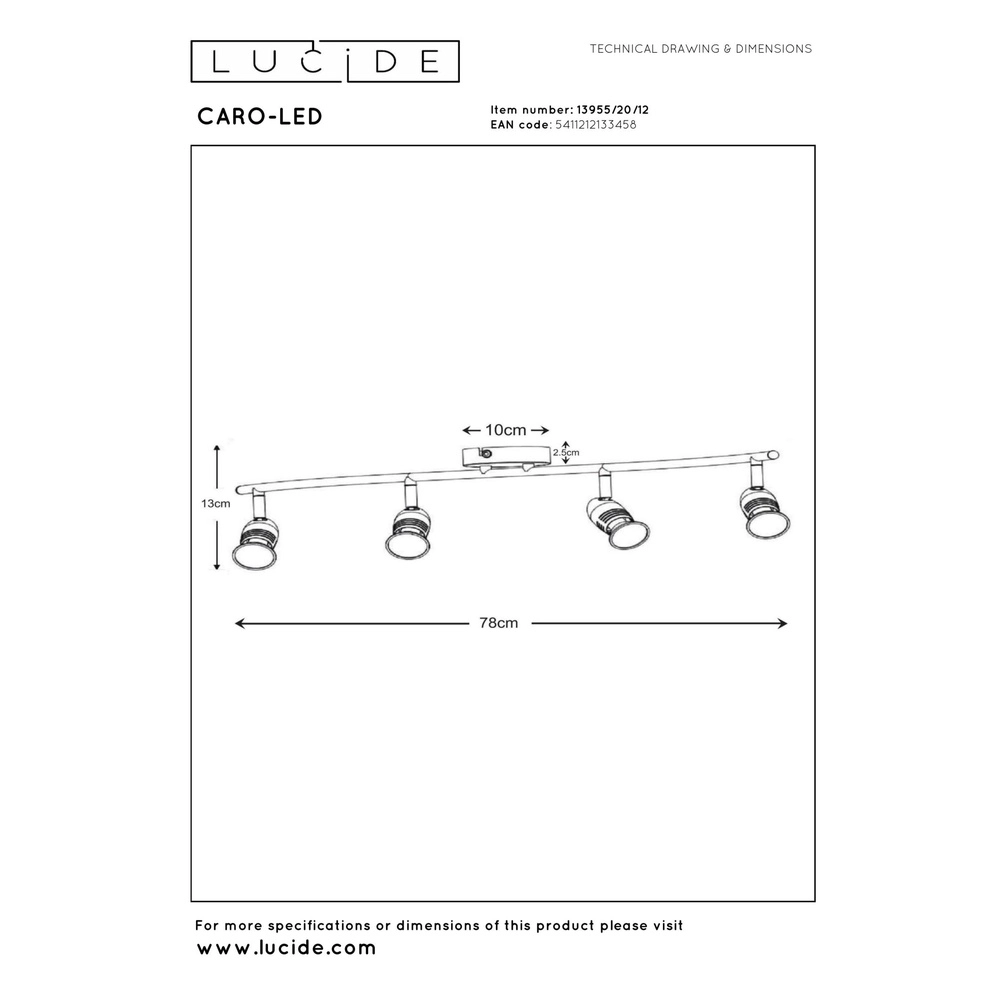 Plafondspot Caro-Led 4-lichts mat chroom Lucide 5411212133458