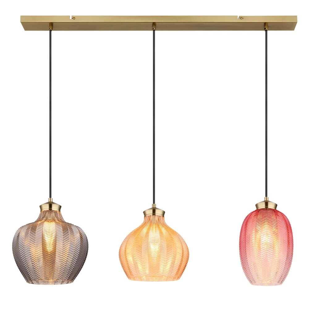 Gouden hanglamp Jessica met gekleurd glas  3-lichts Globo 9007371475124