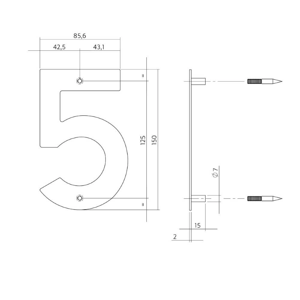 Huisnummer 5 Numbra 150x2mm RVS Intersteel 8714186126745