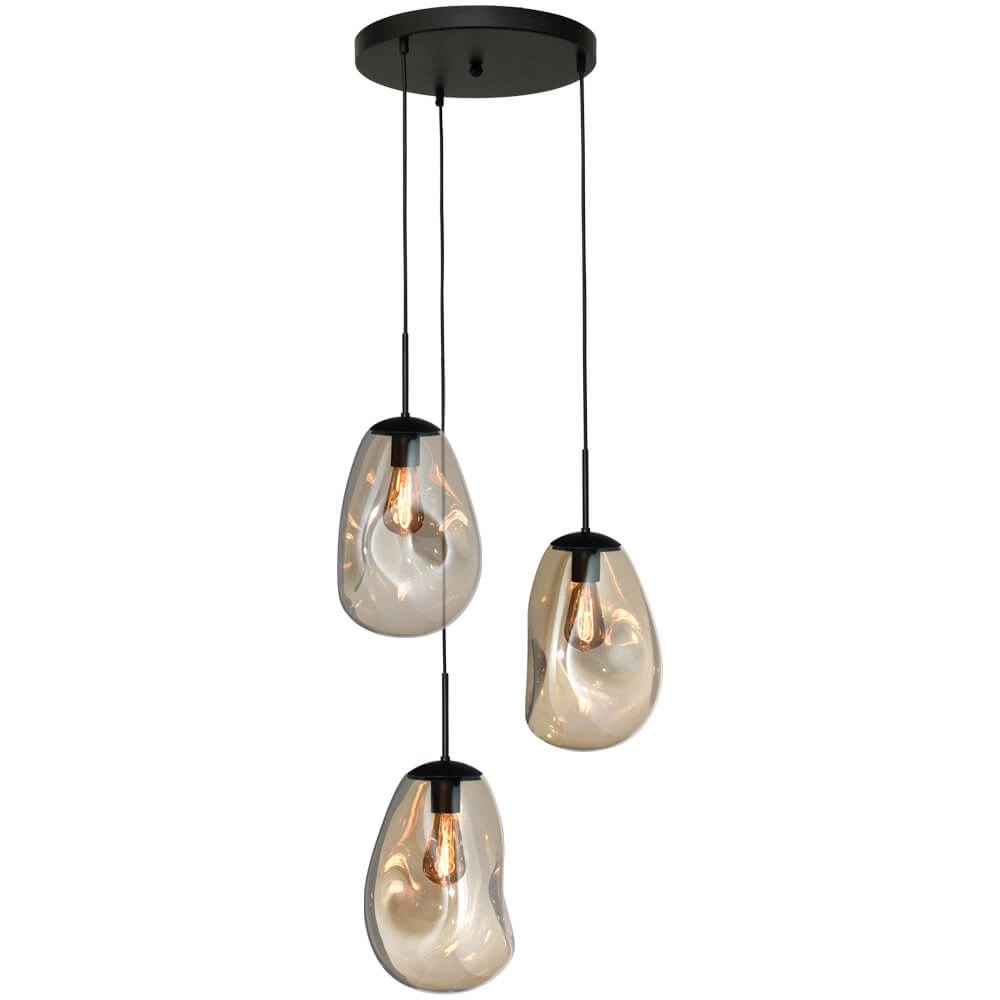 Pendel hanglamp Lava 3x goud glas Ø 22,5cm
