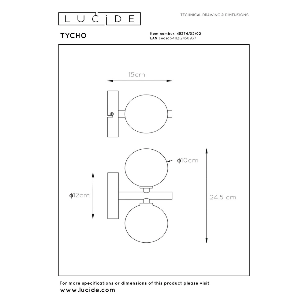 Wandlamp Tycho goud Lucide 5411212450937