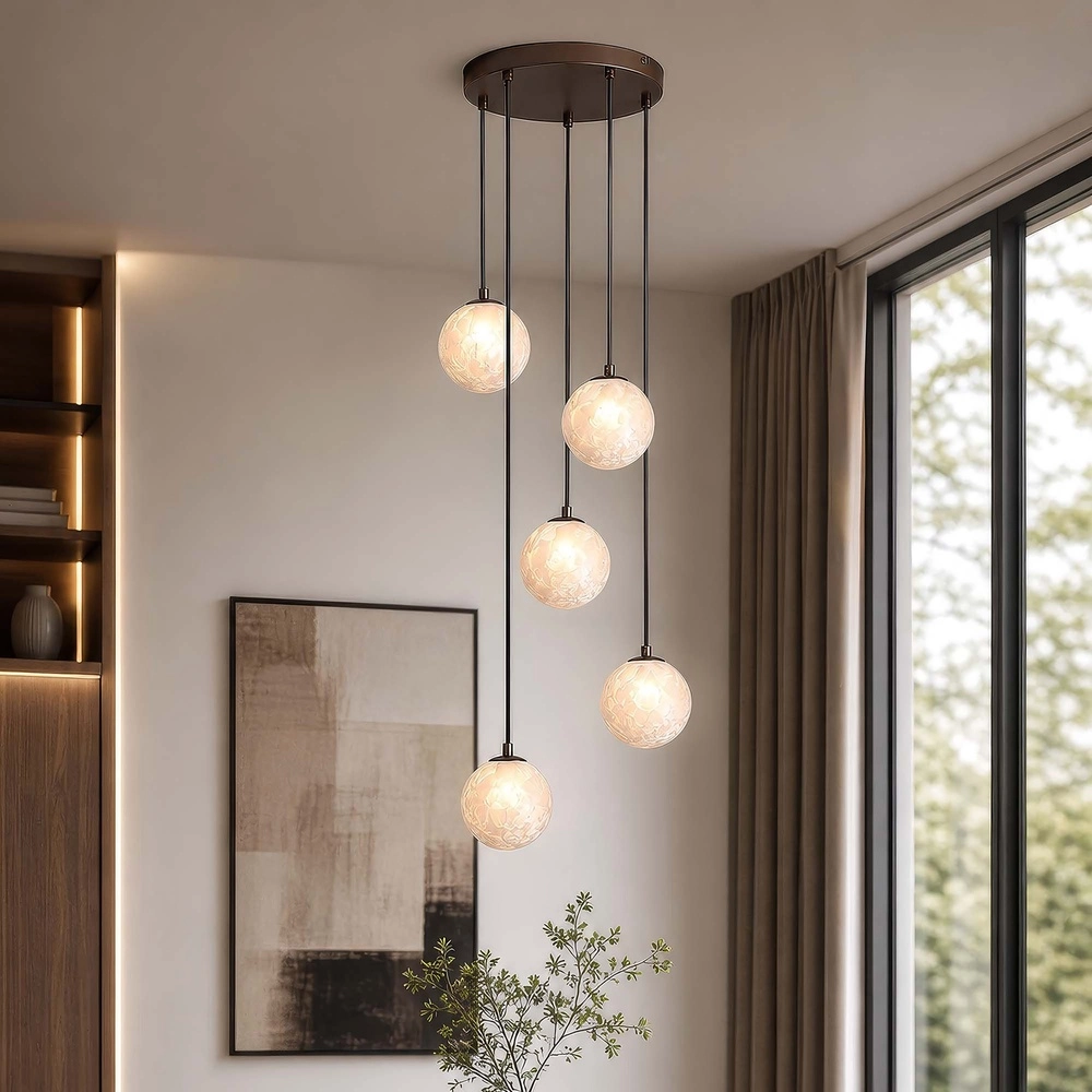Design hanglamp Frosty 5-lichts brons Searchlight 5,05342E+12