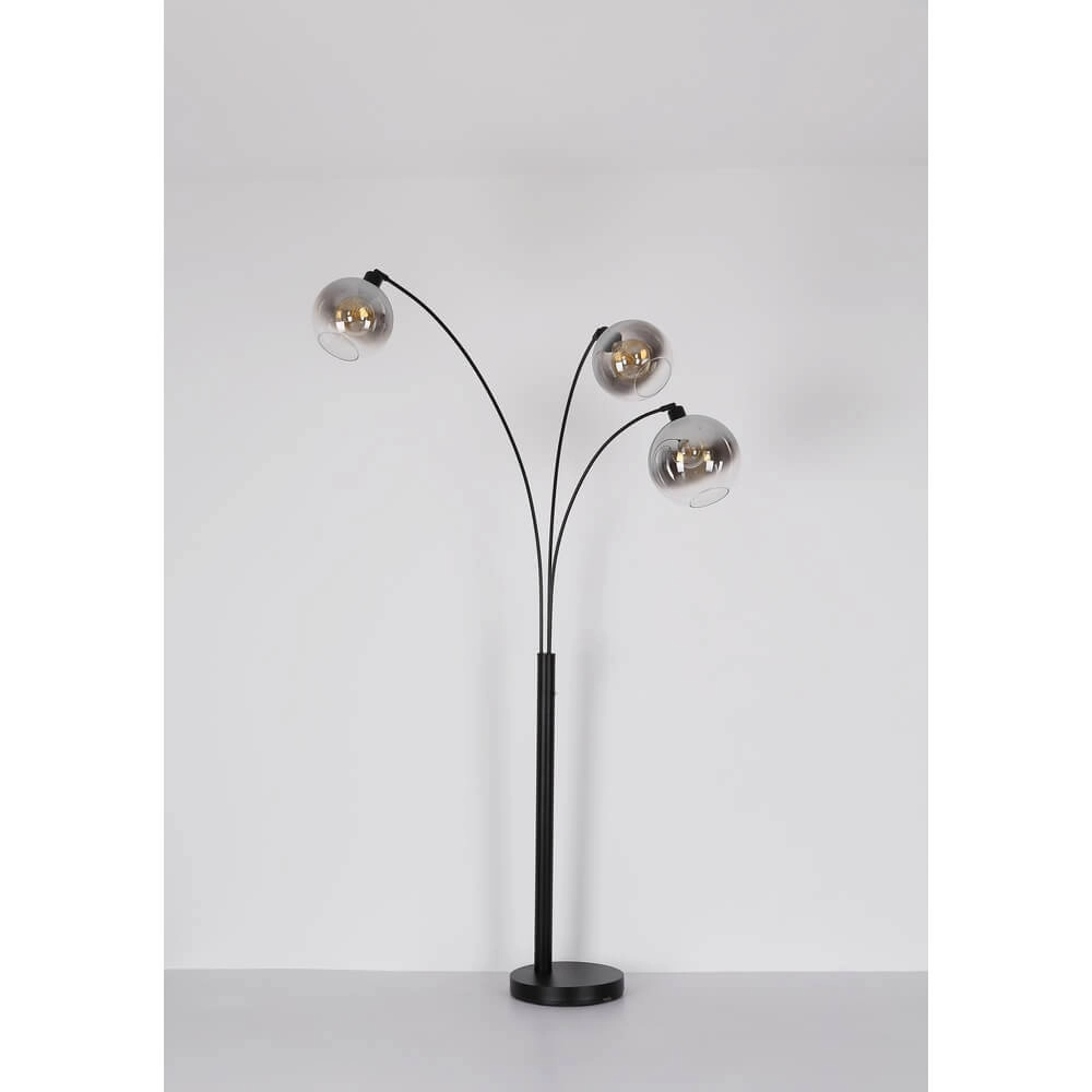 Zwarte vloerlamp Newcastle bol smoke glas 3-lichts Globo 9007371449798