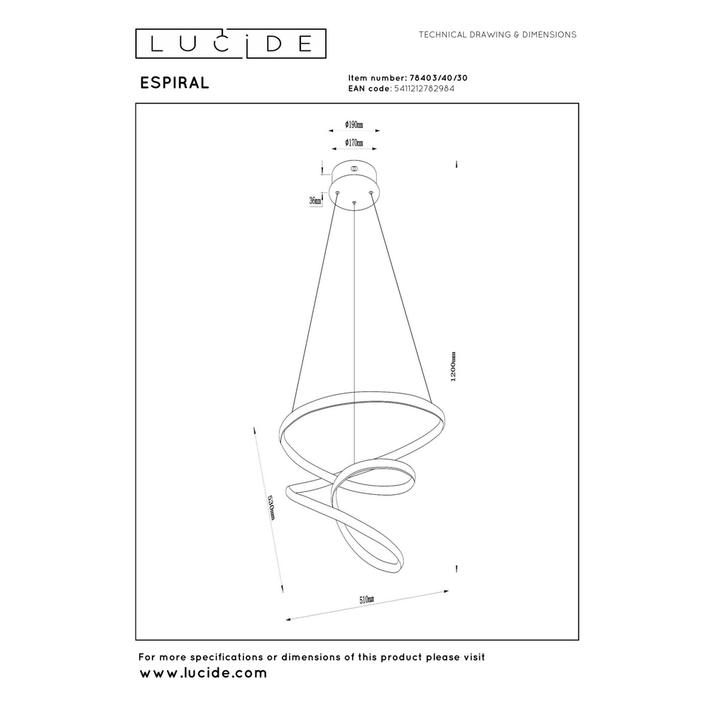Moderne hanglamp Espiral zwart 40W Lucide 5411212782984