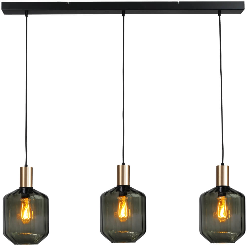 3-lichts hanglamp - goud - Porto met Jagger green glazen