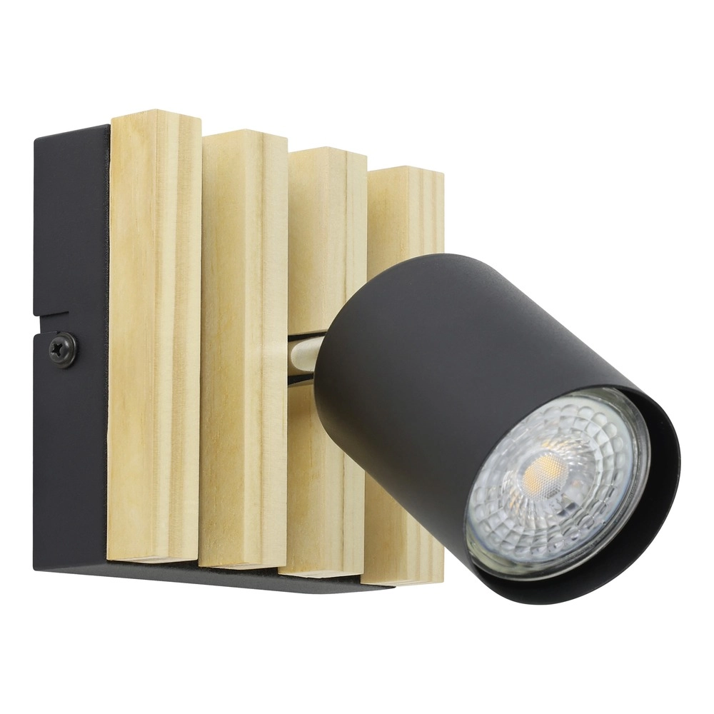 Moderne spot Cembrano enkel zwart met hout