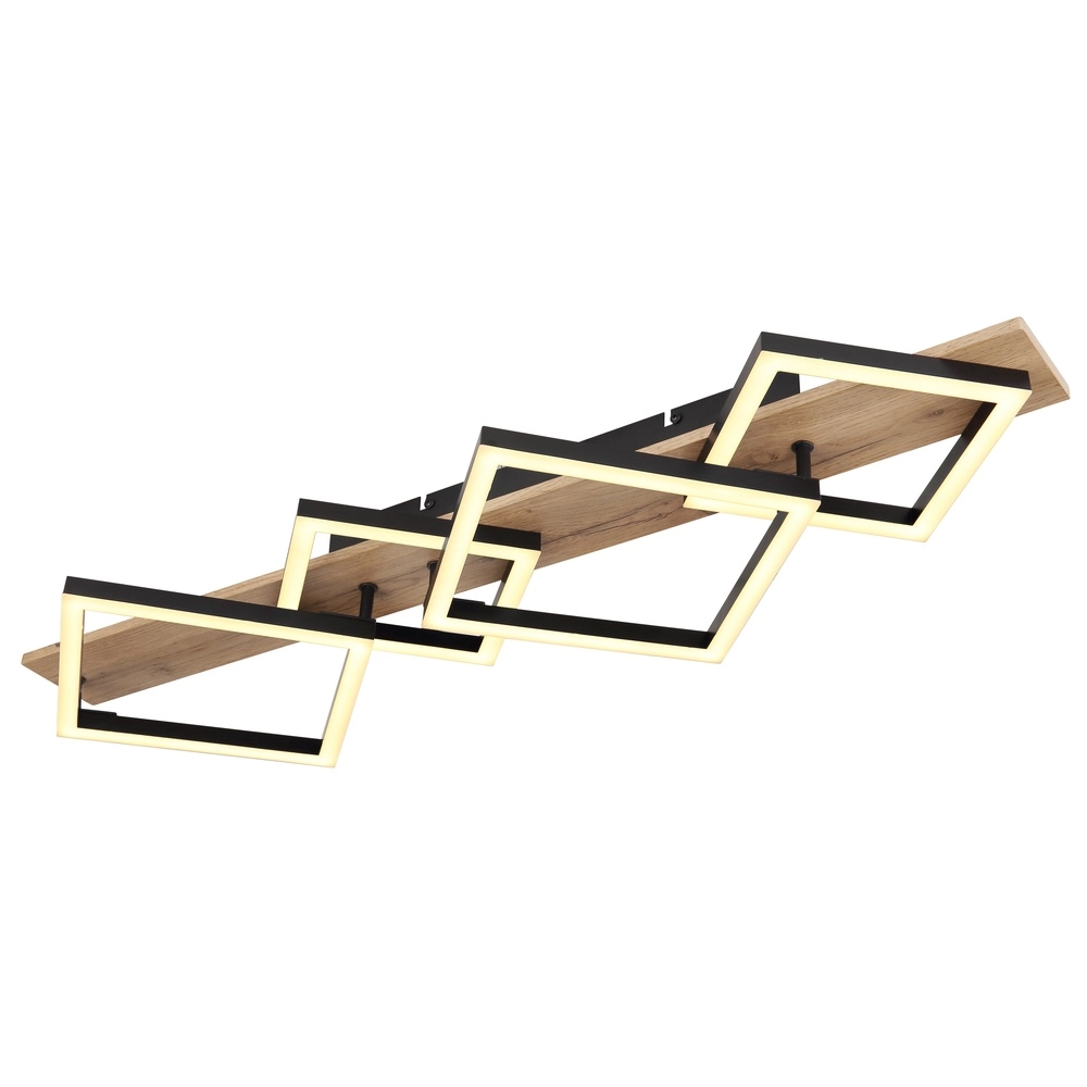 Plafondlamp Beatrix 82cm vierkantjes zwart met hout