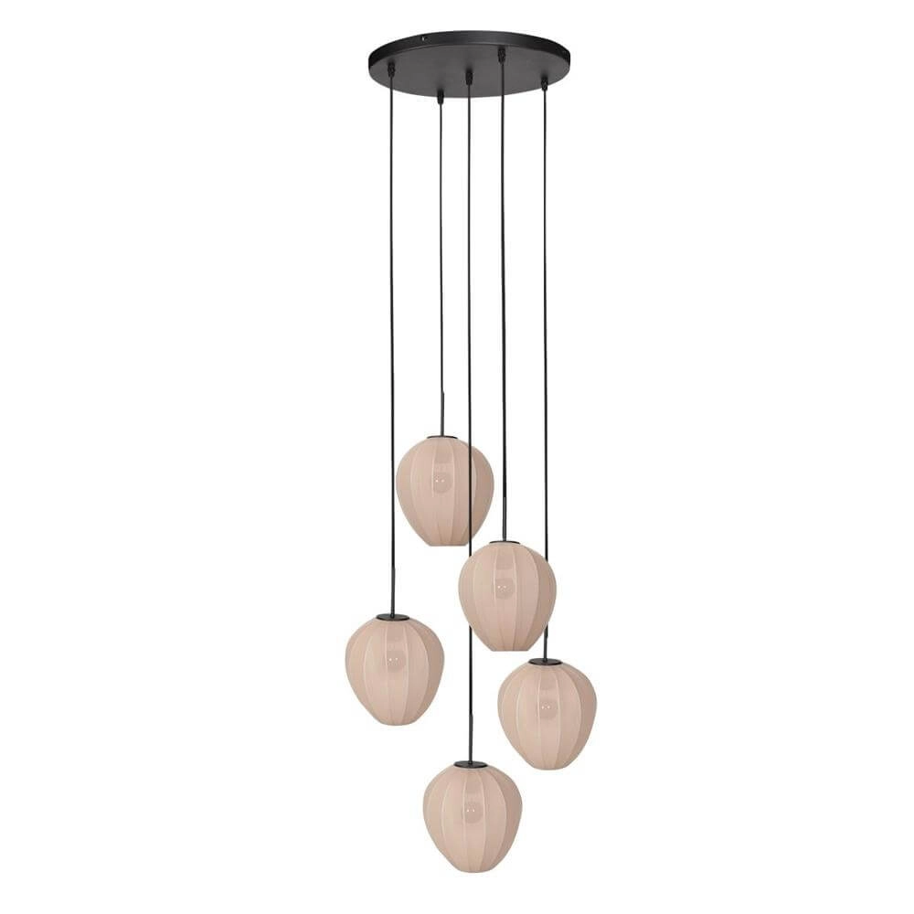 5-lichts hanglamp HaloSwap rond zwart en crème kappen Steinhauer 8712746179644