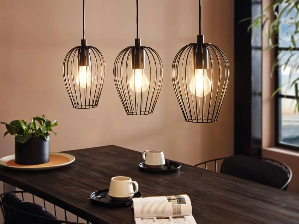 Vintage hanglamp Newtown Beam 3-lichts 70cm zwart Eglo 9002759494780