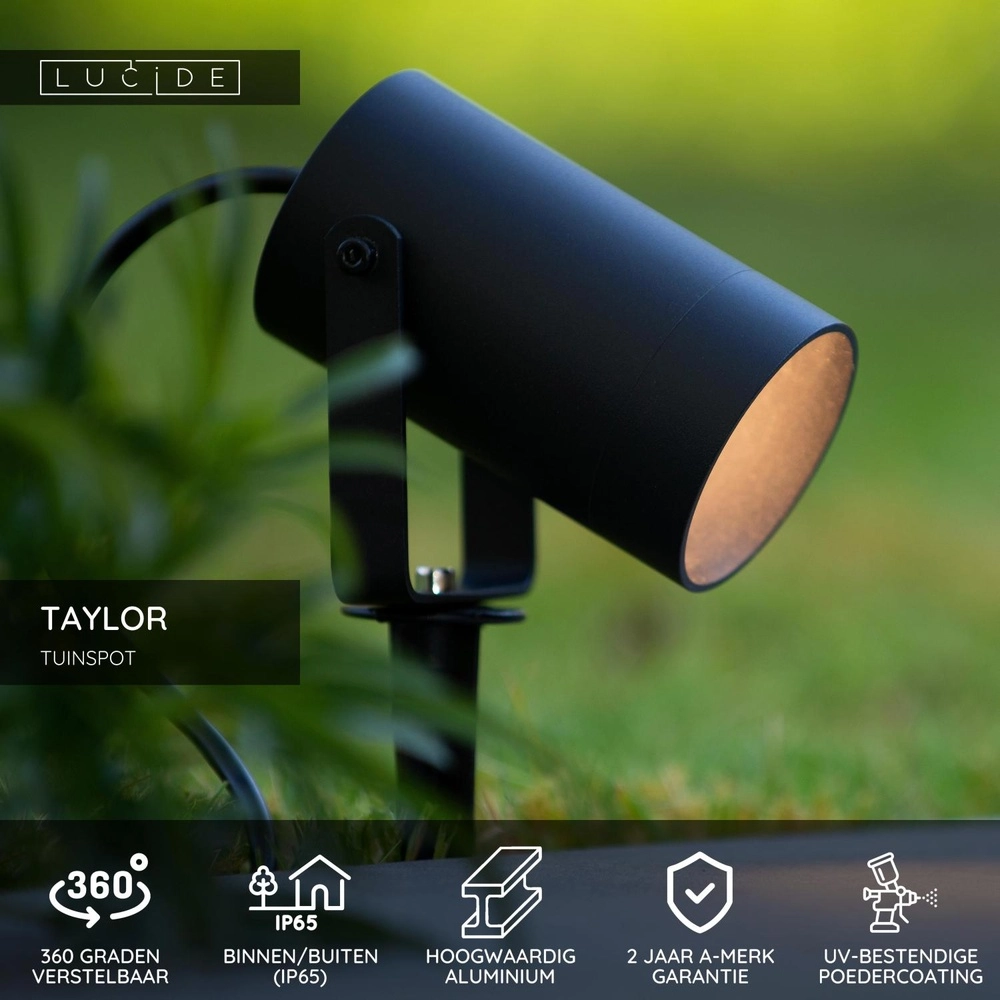 Prikspot Taylor IP65 zwart Lucide 5411212092755