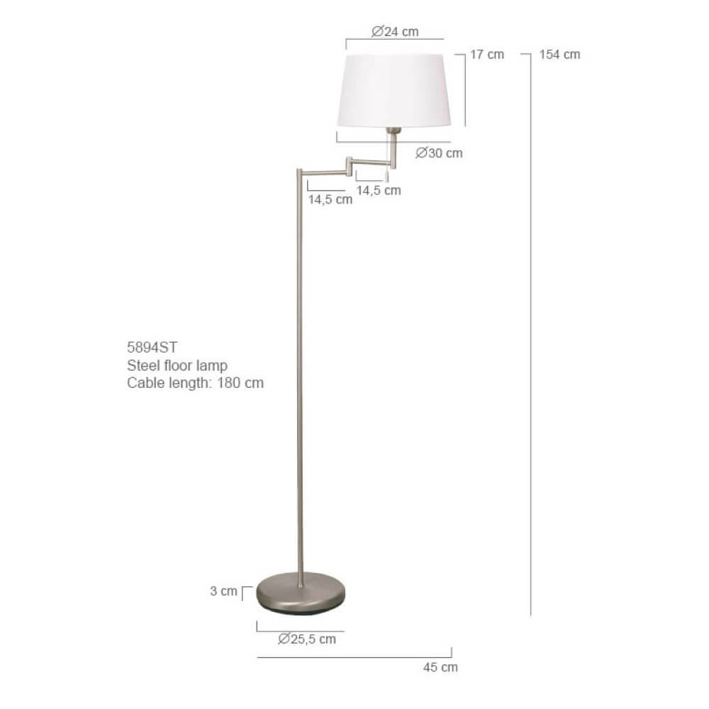 Vloerlamp Mexlite 154cm metaalgrijs met witte kap Steinhauer 8712746048094