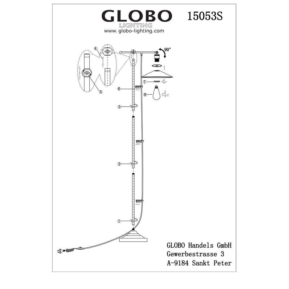 Industriele vloerlamp Lenius zwart met goud Globo 9007371336388