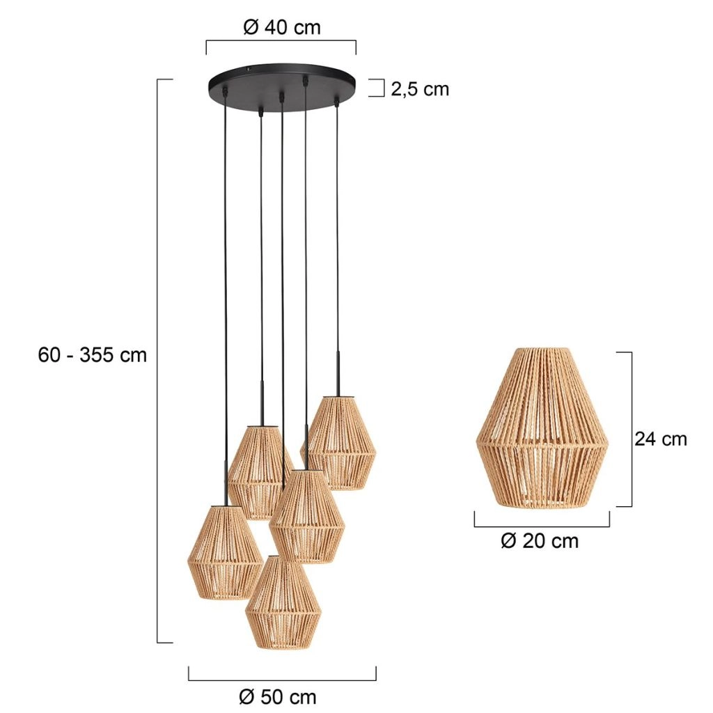 Hanglamp 5-lichts Ropex met rotan kappen Steinhauer 8712746183207
