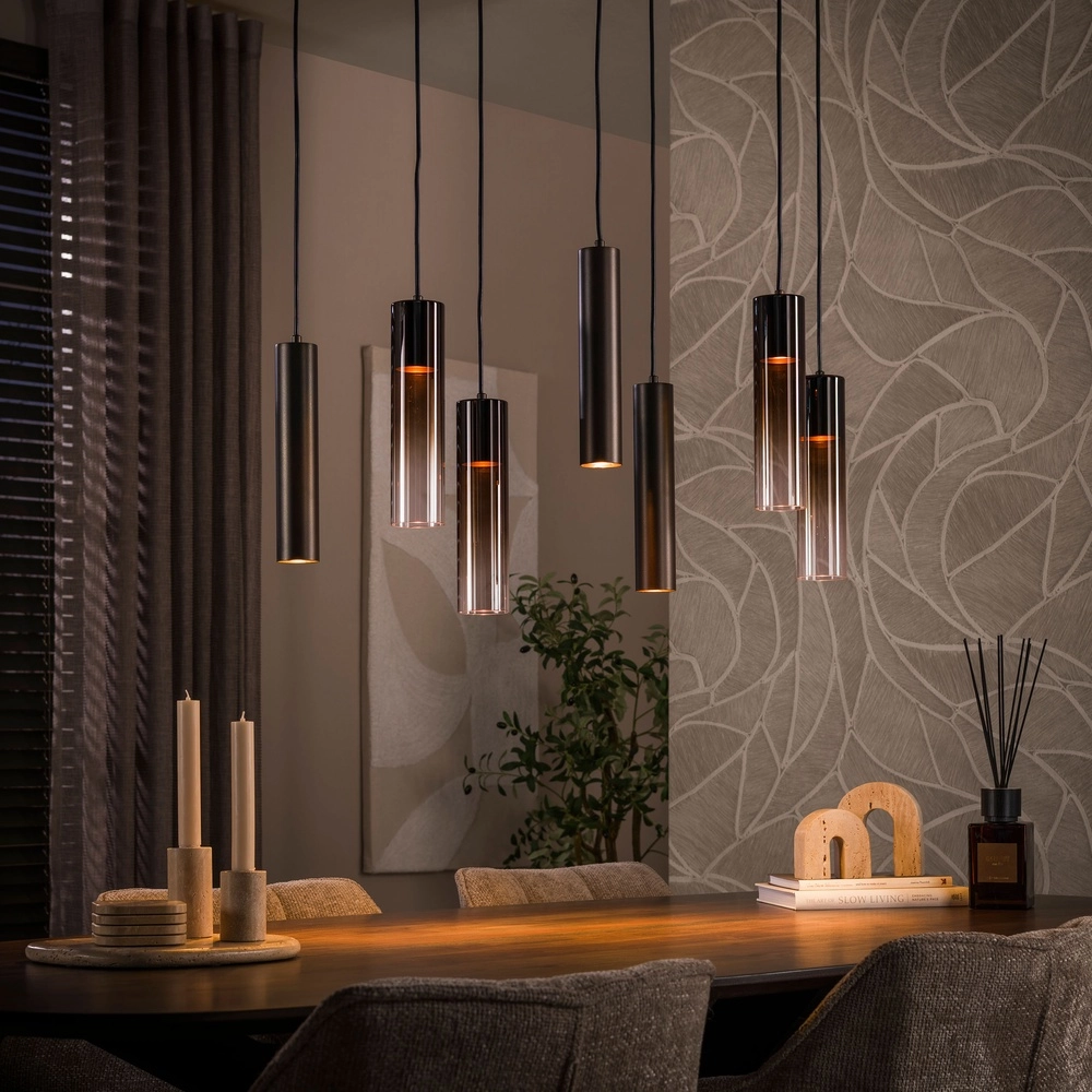 Strakke hanglamp Lungo sienna bruin 7-lichts