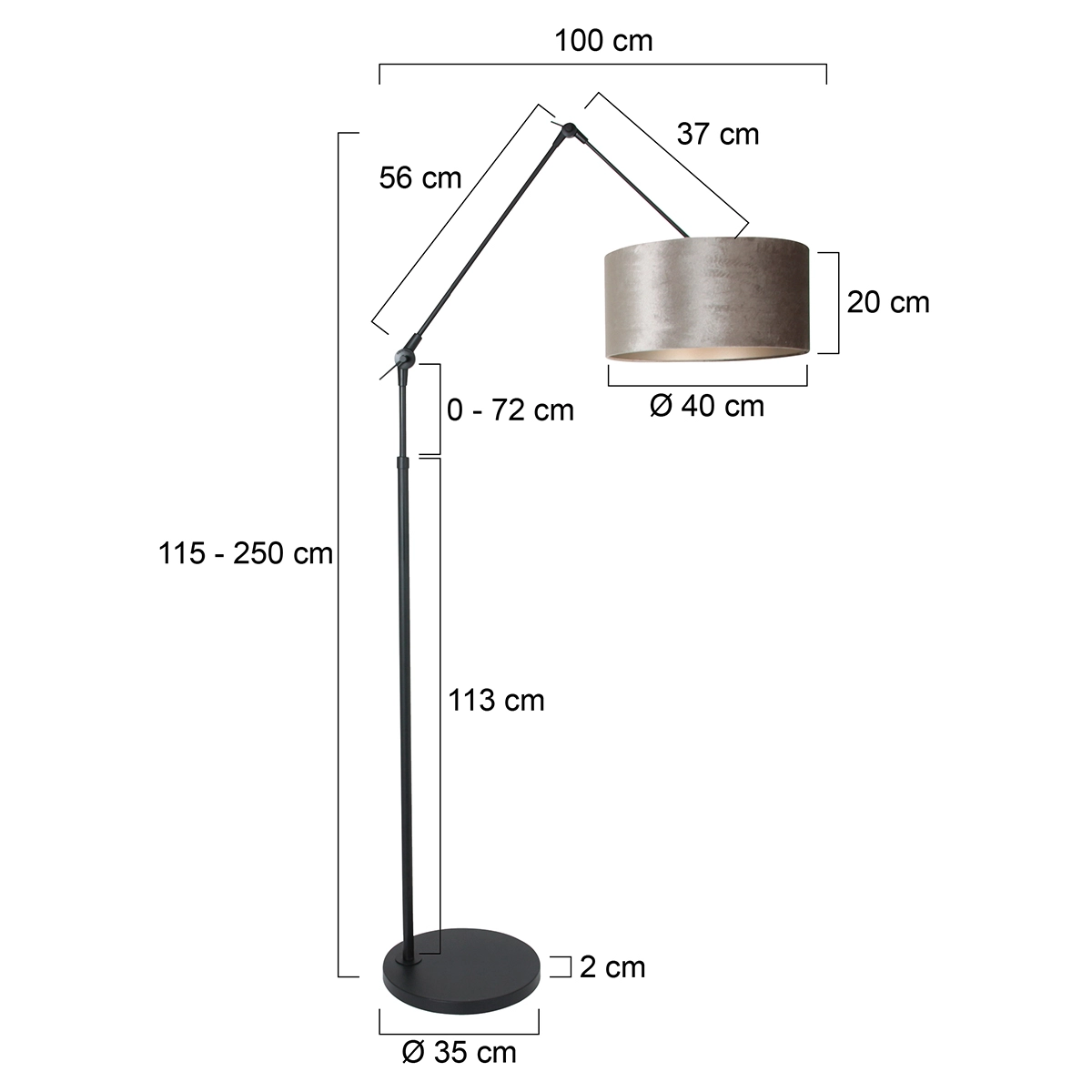 Vloer Leeslamp Prestige Chic zwart met 40cm taupe velourse kap Steinhauer 8712746145861