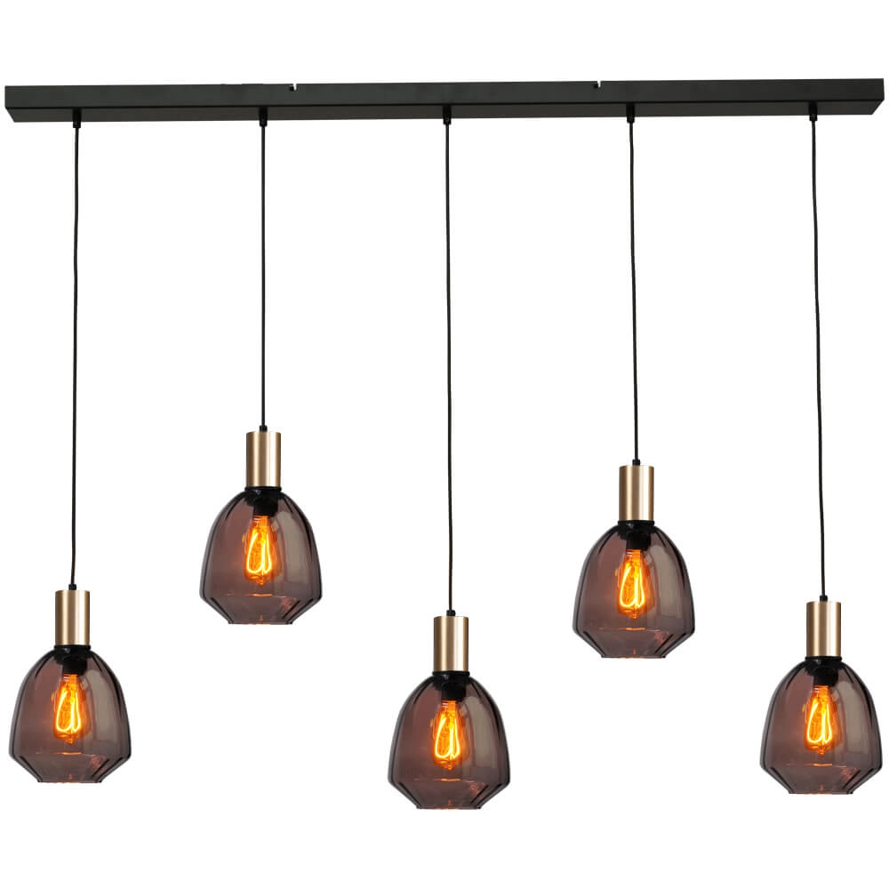 5-lichts hanglamp - goud - Porto met Nicolette red glazen 5-lichts hanglamp - goud - Porto met Nicolette red glazen