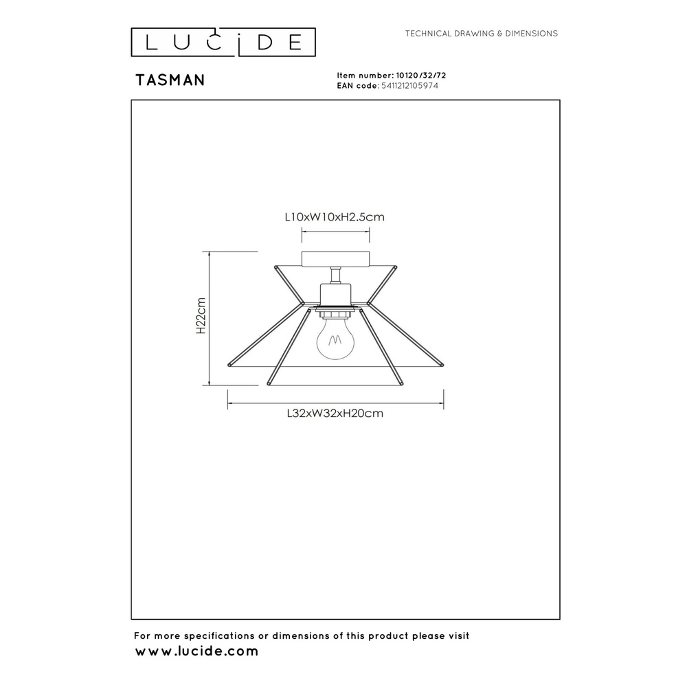 Plafondlamp Tasman rotan Ø 32cm Lucide 5411212105974