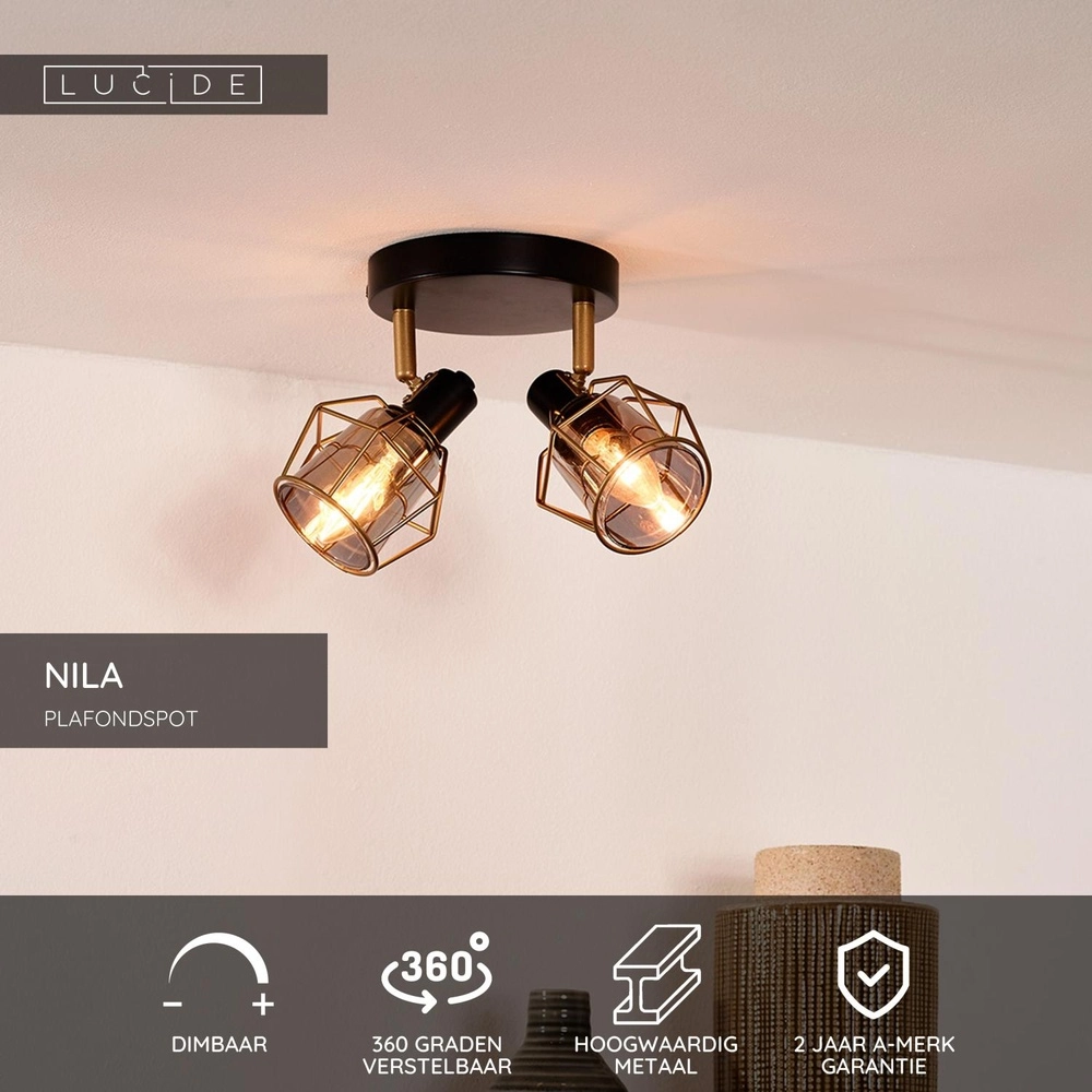 Plafondlamp Nila 2-lichts zwart Lucide 5411212770981