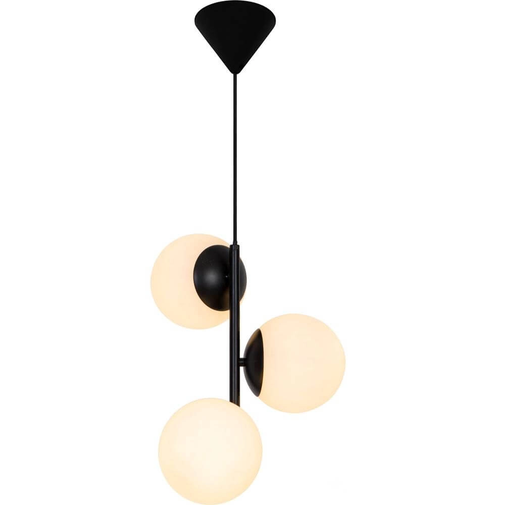 Hanglamp Lilly 3-lichts zwart met witte bol