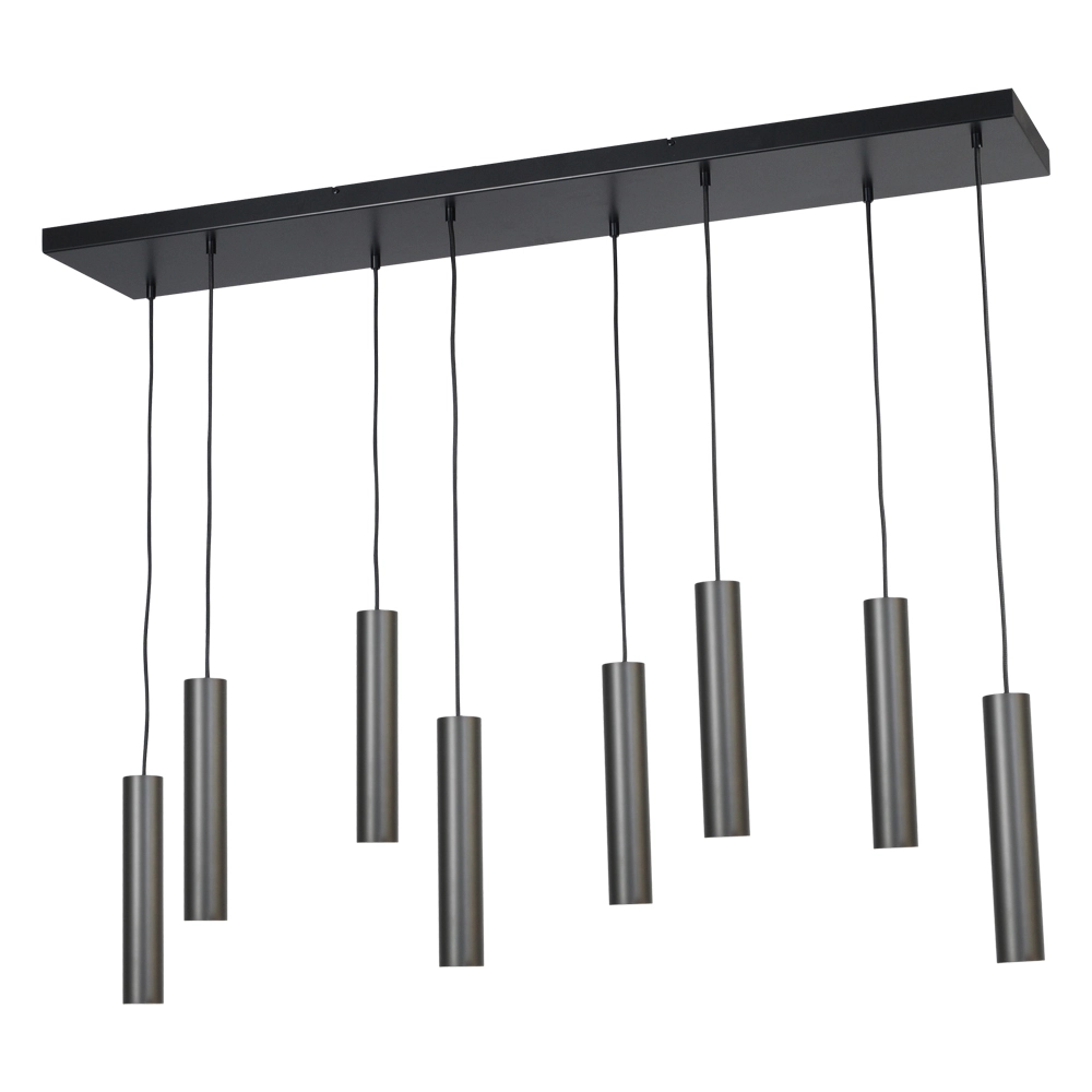 Zwarte eetkamer hanglamp Run 8-lichts cilinders gunmetal