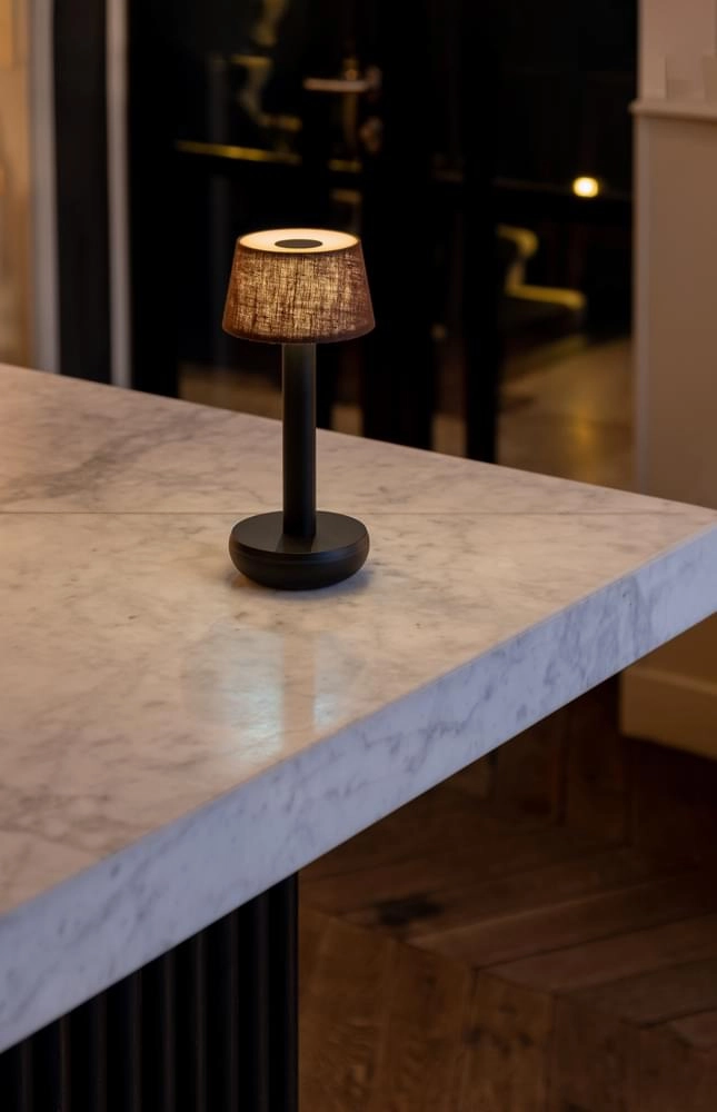 Oplaadbare tafellamp Two Black Brown linnen Humble 7446023312370