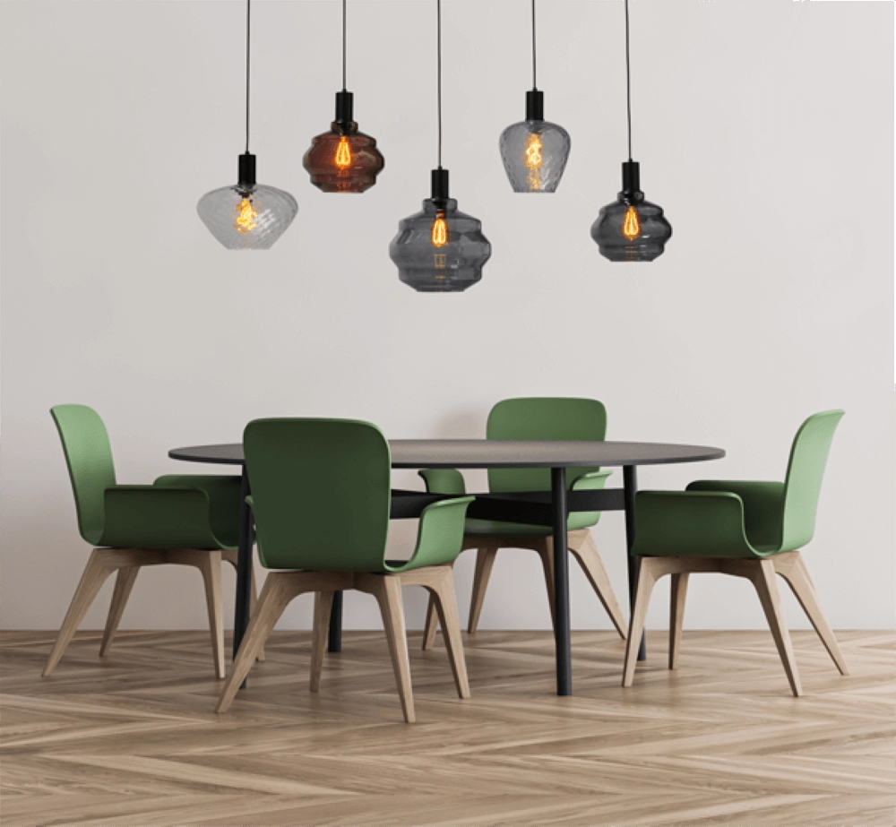 5-lichts hanglamp - zwart - Porto met verschillende glazen Masterlight 8718121270395