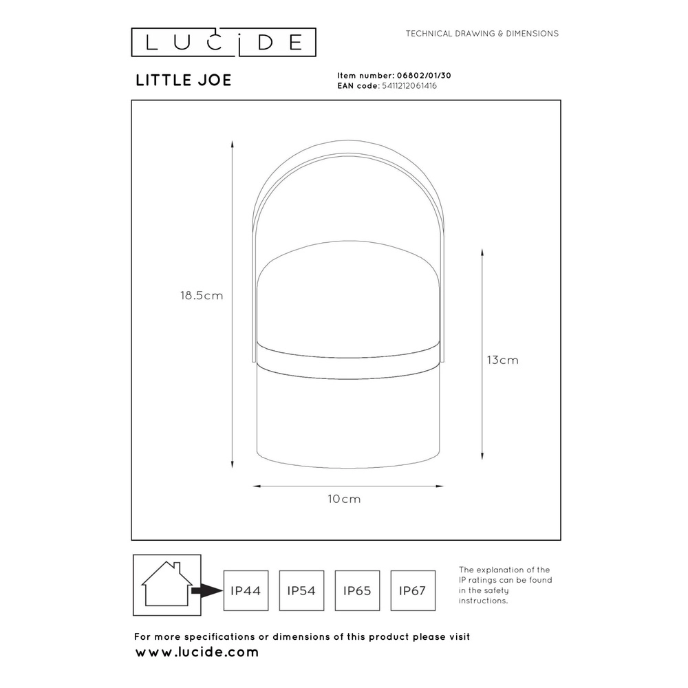Oplaadbare tafellamp Little Joe zwart Lucide 5411212061416