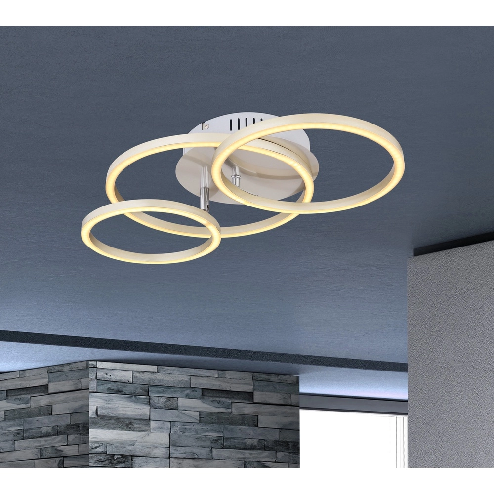 Moderne plafondlamp Kendy 3 ringen nikkel Globo 9007371407743