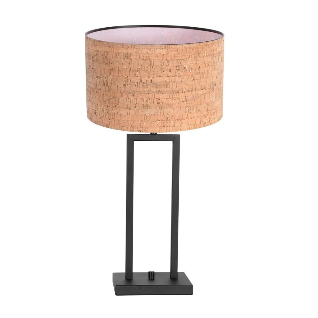 Zwarte tafellamp Stang met kurk kap Ø30cm