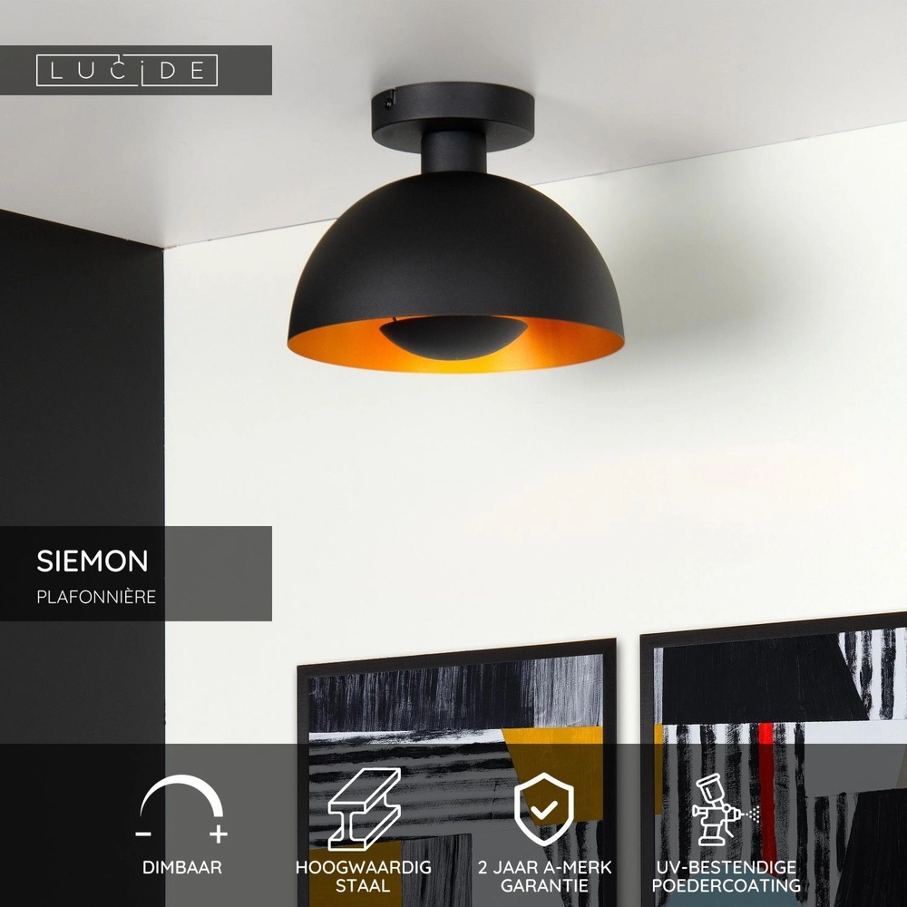 Design plafondlamp Siemon zwart Lucide 5411212451705