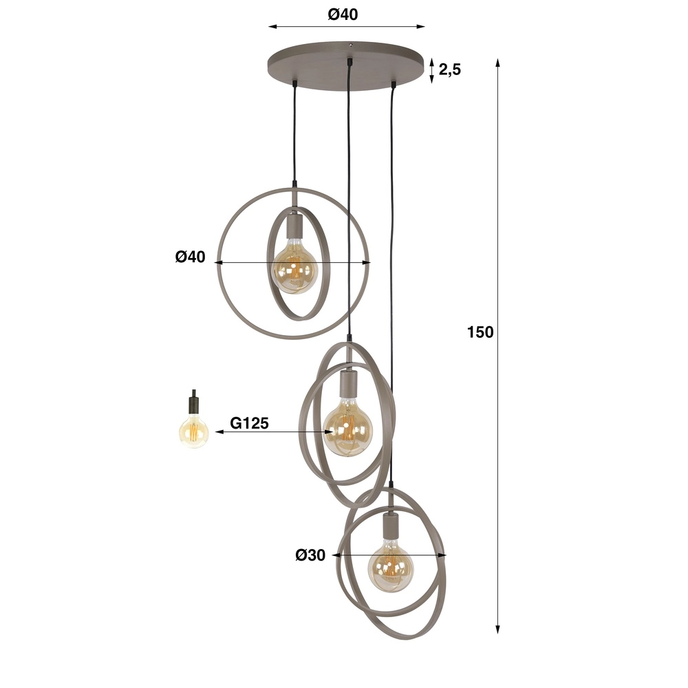 3-lichts hanglamp eettafel Turn Ø 40cm - zand - excl E27 Lyora 8716803513136