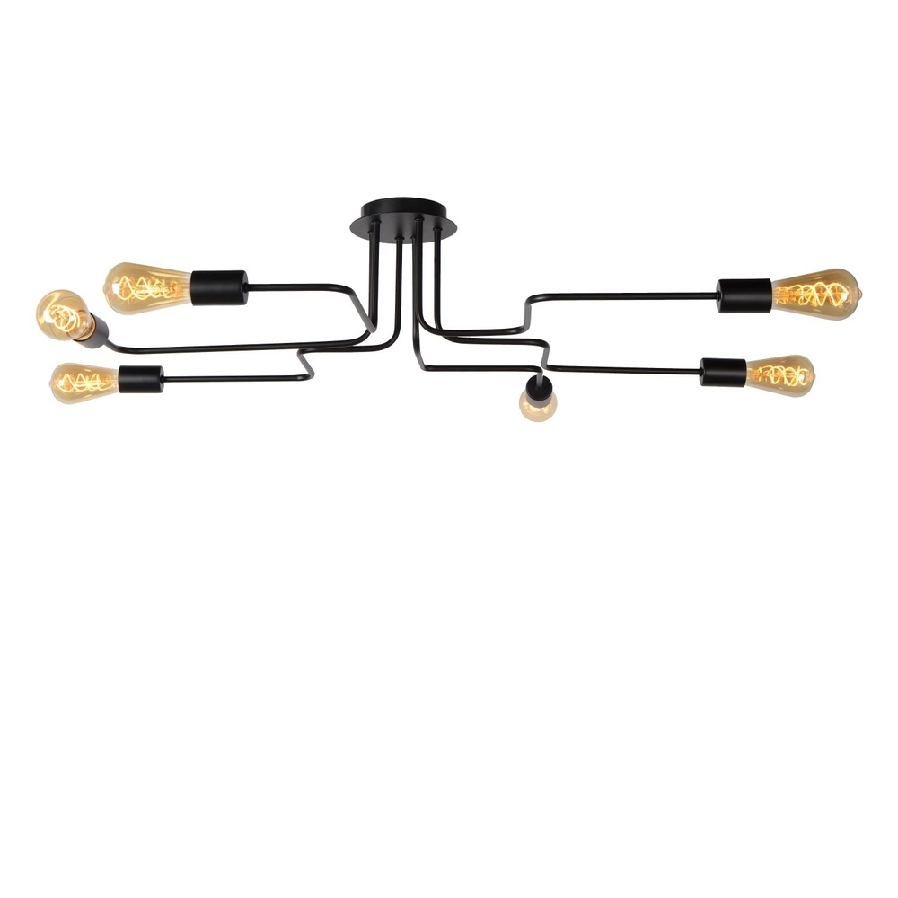 Plafondlamp Lester 6-lichts zwart Lucide 5411212210890