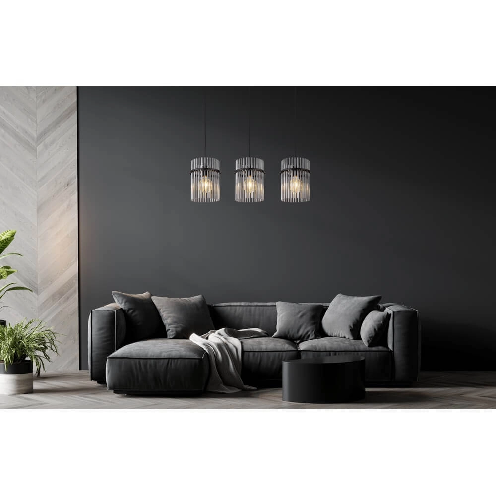 Zwarte hanglamp Gorley met smoke glas 3-lichts Globo 9007371445790