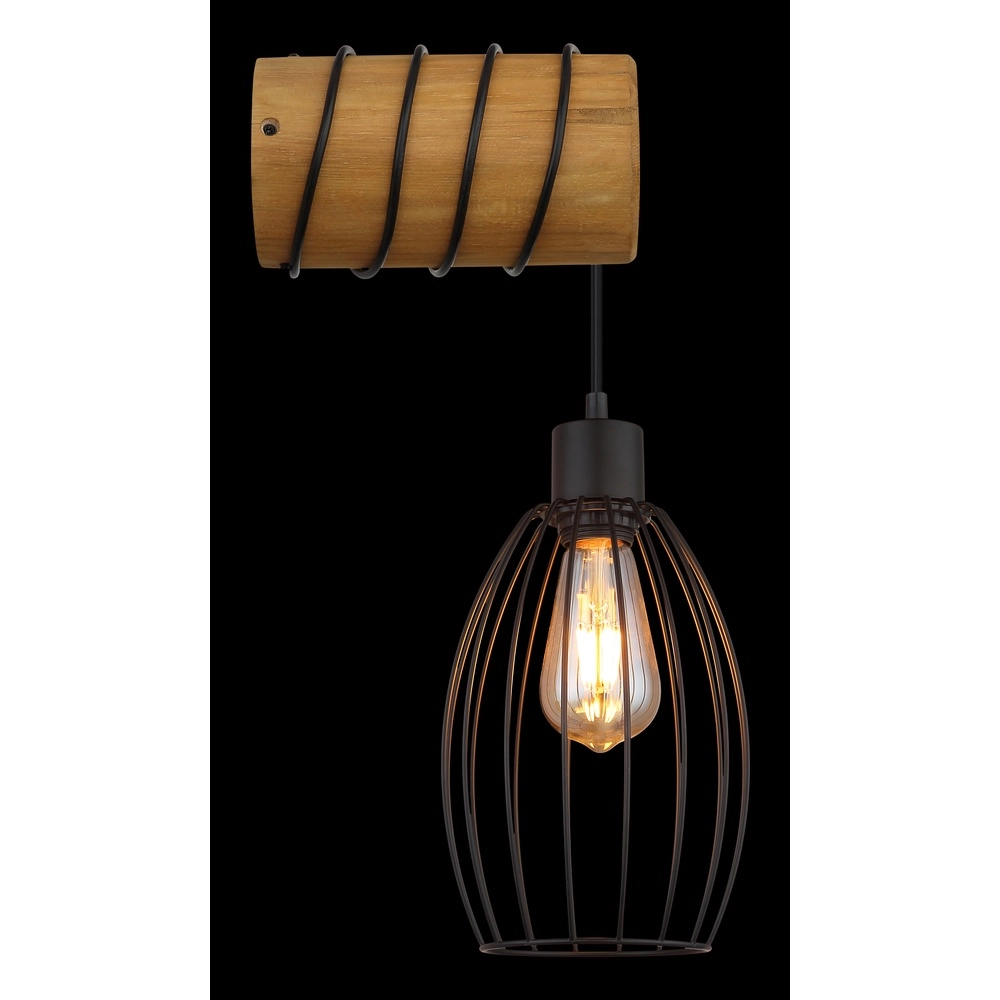 Wandlampje Berti zwart met hout Globo 9007371580330