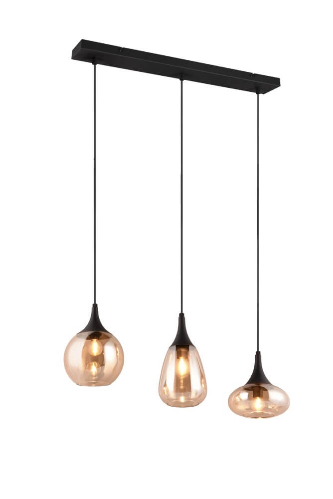 3-lichts hanglamp Lumina met amber glas