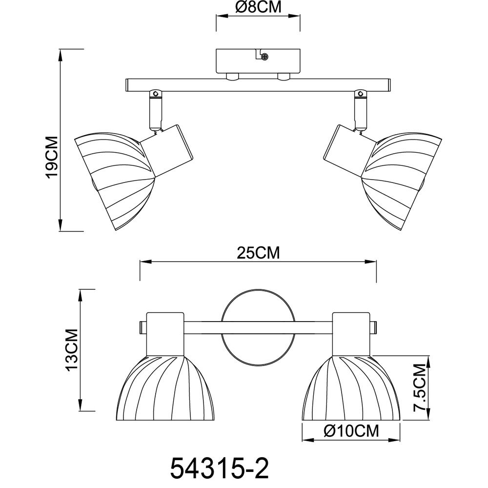 Plafondlamp 2-lichts Zachery nikkel Globo 9007371531486