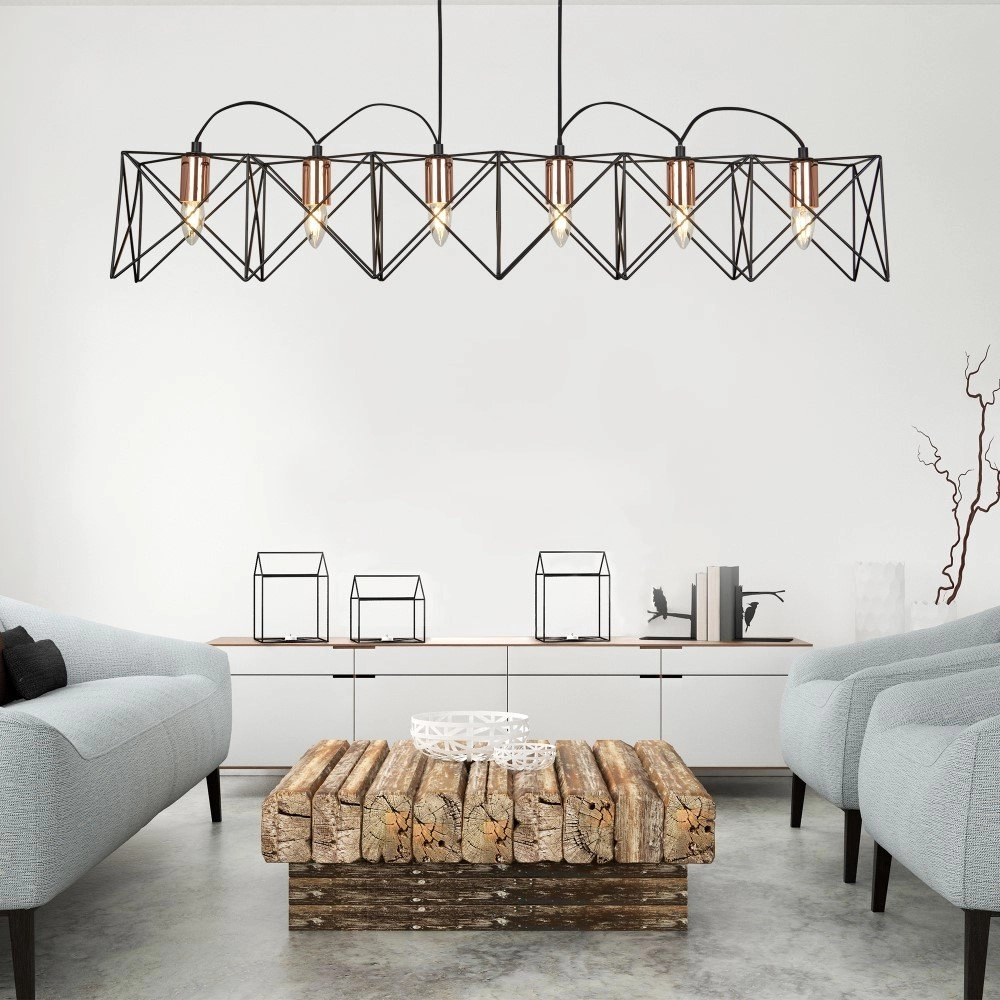 Eetkamer hanglamp Anthea 6-lichts zwart met roodkoper Searchlight 5053423096117