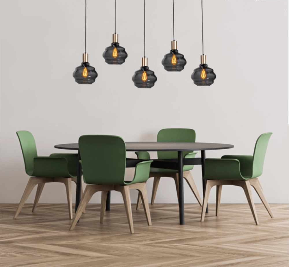 5-lichts hanglamp - goud - Porto met Ball smoke glazen - Ø 24cm Masterlight 8718121270142