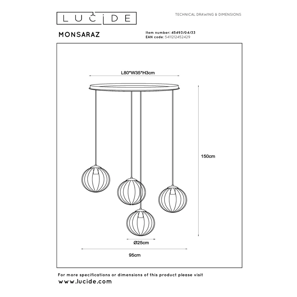 4-lichts hanglamp Monsaraz groen en amber glas Lucide 5411212452429